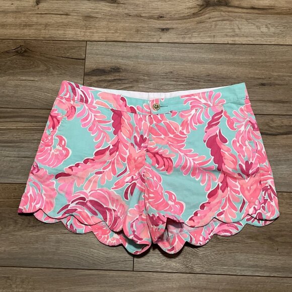 Lilly Pulitzer Buttercup Shorts SZ 10 Love Birds Pink Blue Flamingo - Picture 1 of 11